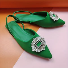Rhinestone Flat Sandals Point Toe Ankle Strap Slingback Mules