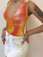 Tie Dye Plunging Neck Tank Top Casual Sleeveless Summer Women's Clothing