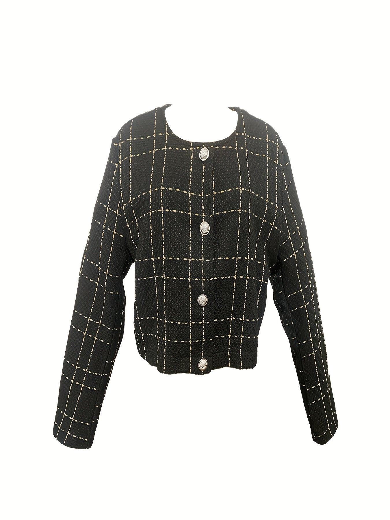 Plaid Print Button Front Jacket for Women