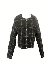 Plaid Print Button Front Jacket for Women