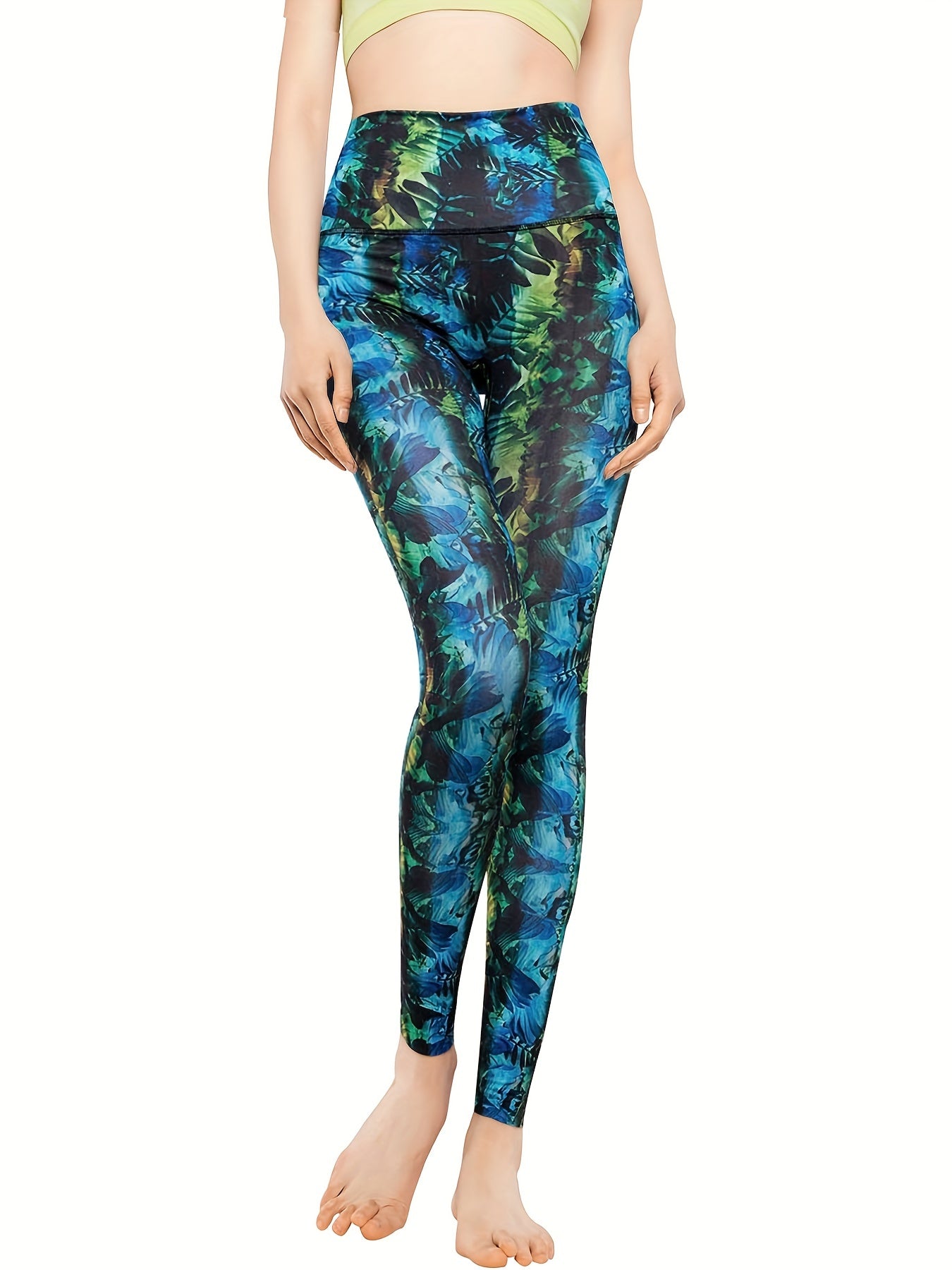 Leaf Print Yoga Leggings Workout Running Fitness Tight Pants