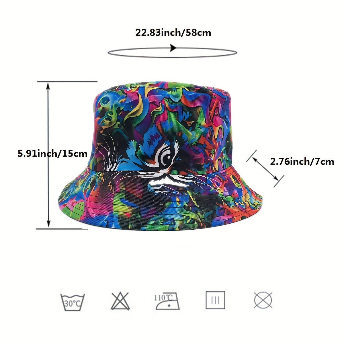 Tie Dye Tiger Print Bucket Hat Reversible Graffiti Printed Cotton Basin Hat