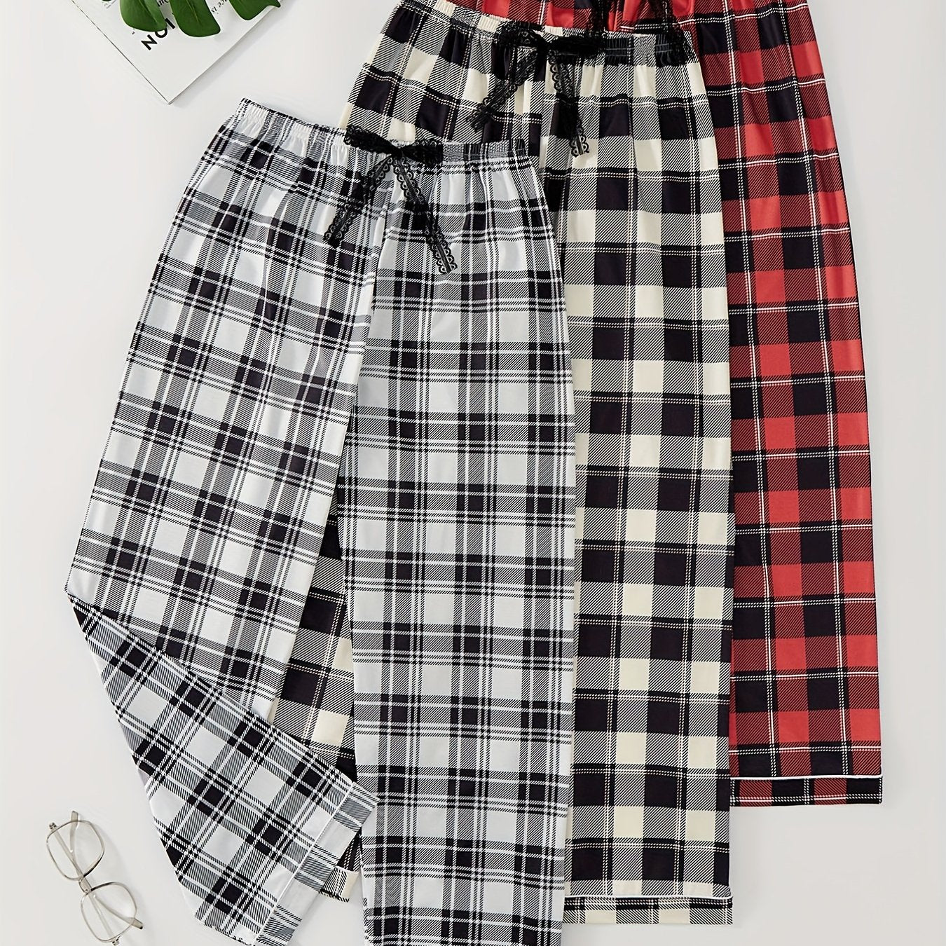 Plaid Lounge Pants Elastic Waist Womens Loungewear