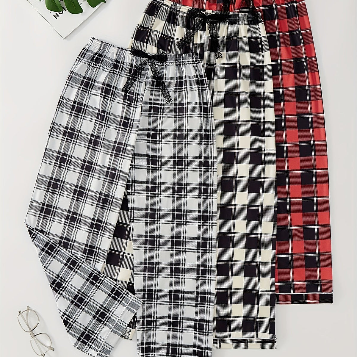 Plaid Lounge Pants Elastic Waist Womens Loungewear