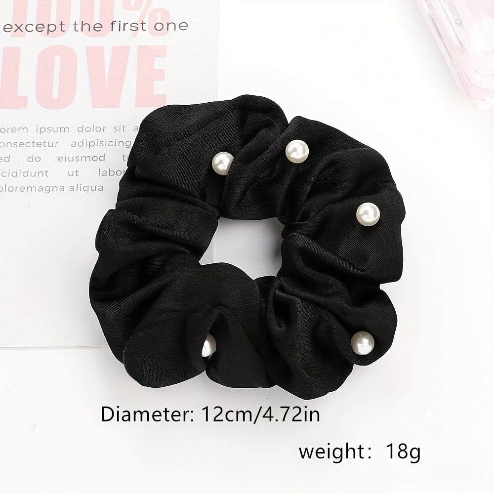 Faux Pearl Hair Ties Fabric Scrunchies Elastic Ponytail Hair Rope