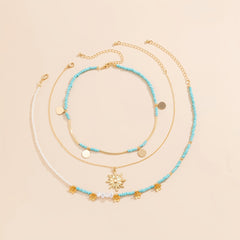 Boho Sun Flower Beaded 3pcs Necklace Set Vintage Fine Jewelry