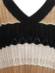 Colorblock V Neck Sweater High Stretch Jumper