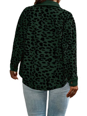  Leopard Print Corduroy Button Up Long Sleeve Shacket