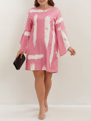  Casual Dress Women's Plus Brush Print Bell Sleeve Round Neck Loose Fit