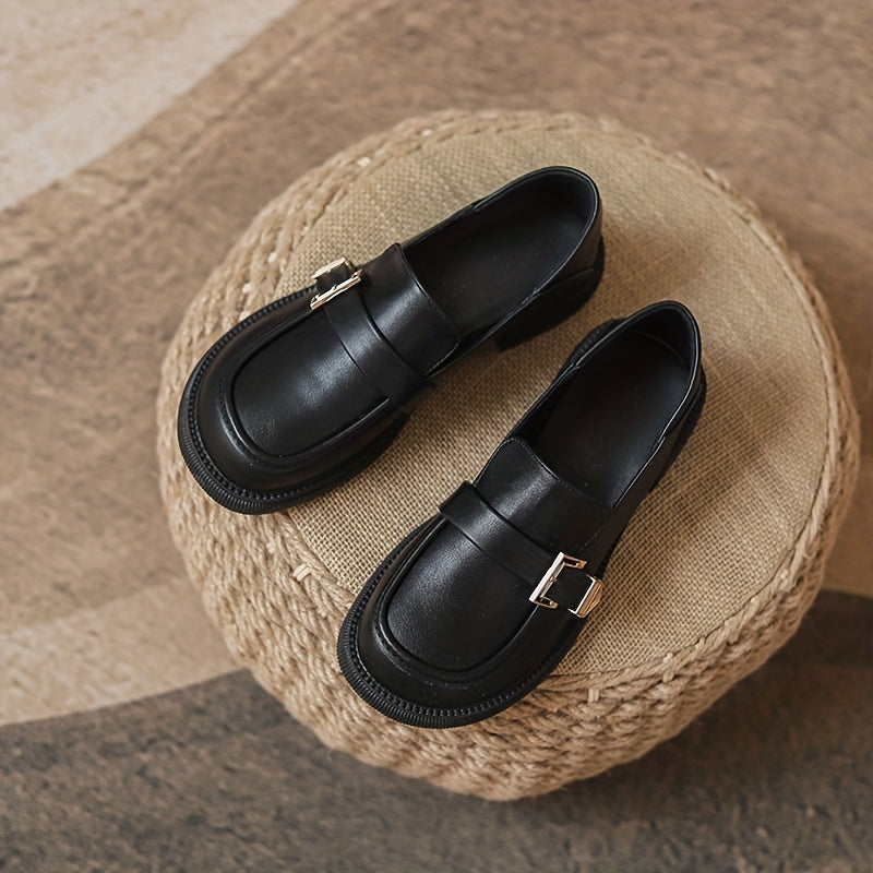 Women's Buckle Detail Loafers Chunky Heel Slip On Shoes