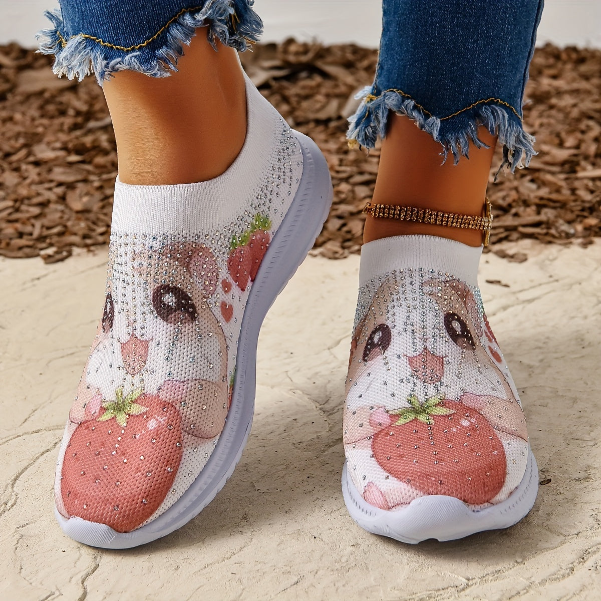 Cartoon Mouse Mesh Slip-On Walking Shoes Lightweight Outdoor Sneakers