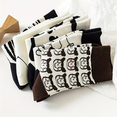 5 Pairs Cartoon Print Comfy Mid Tube Socks Women's Stockings