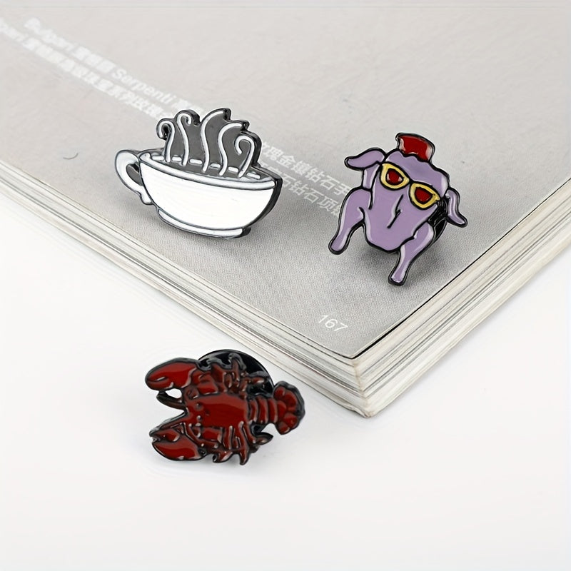 Lobster Coffee Turkey Pattern Brooch Badge for Men