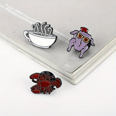 Lobster Coffee Turkey Pattern Brooch Badge for Men
