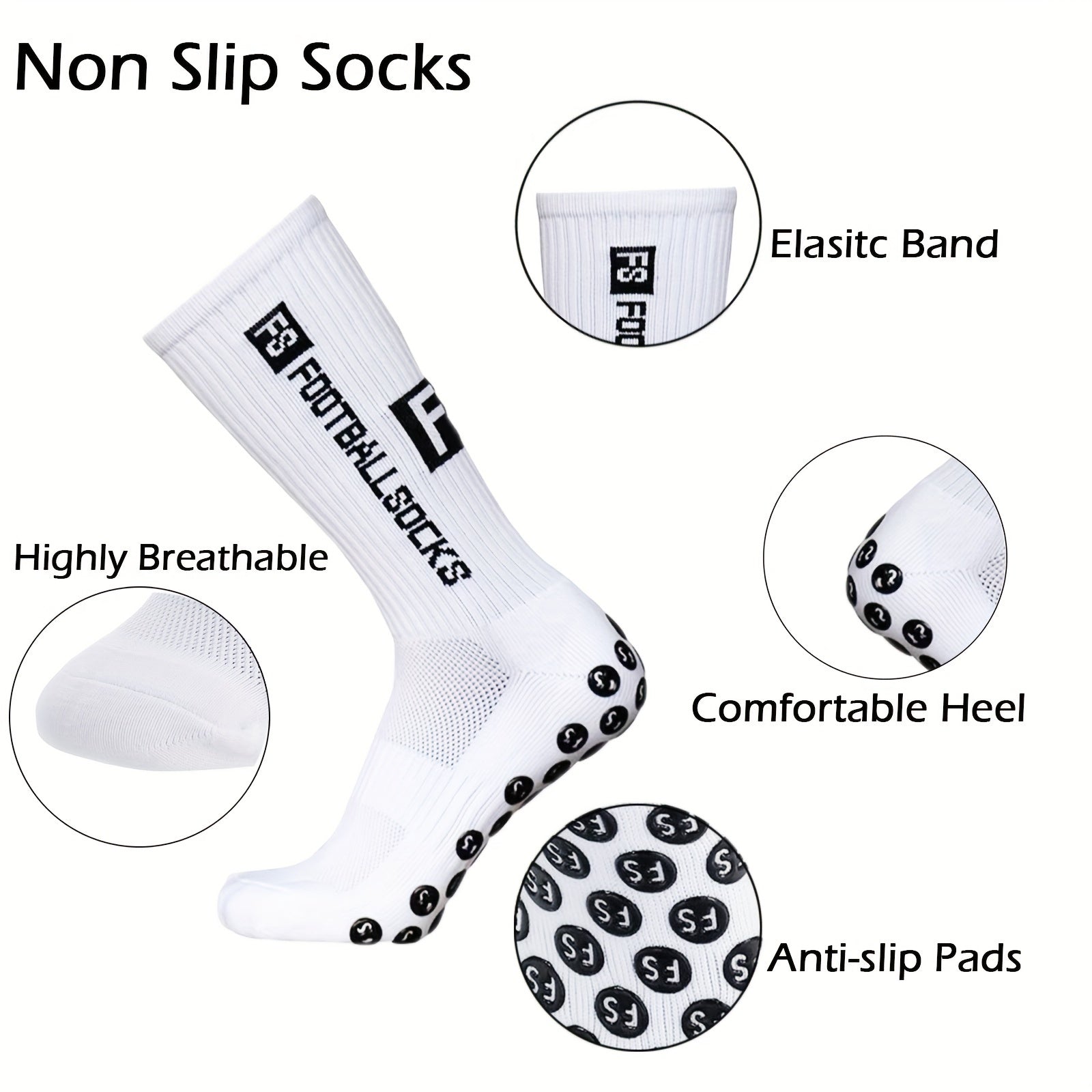 3 Pairs Men's Non Slip Football Socks With Gripper