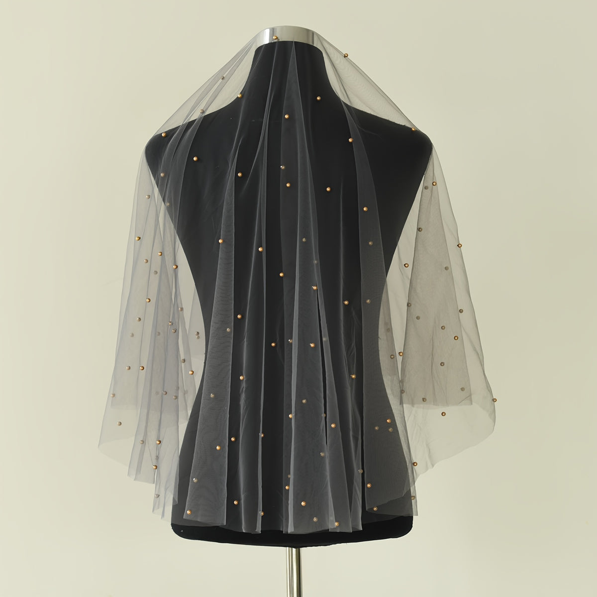 Mid Length Smoky Gray Wedding Veil with Golden Embellishments