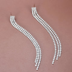 Long Rhinestones Tassel Drop Earrings for Women Girls