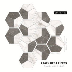 11pcs Gray brown Marble Pattern Hexagonal Floor Stickers Waterproof Anti-slip