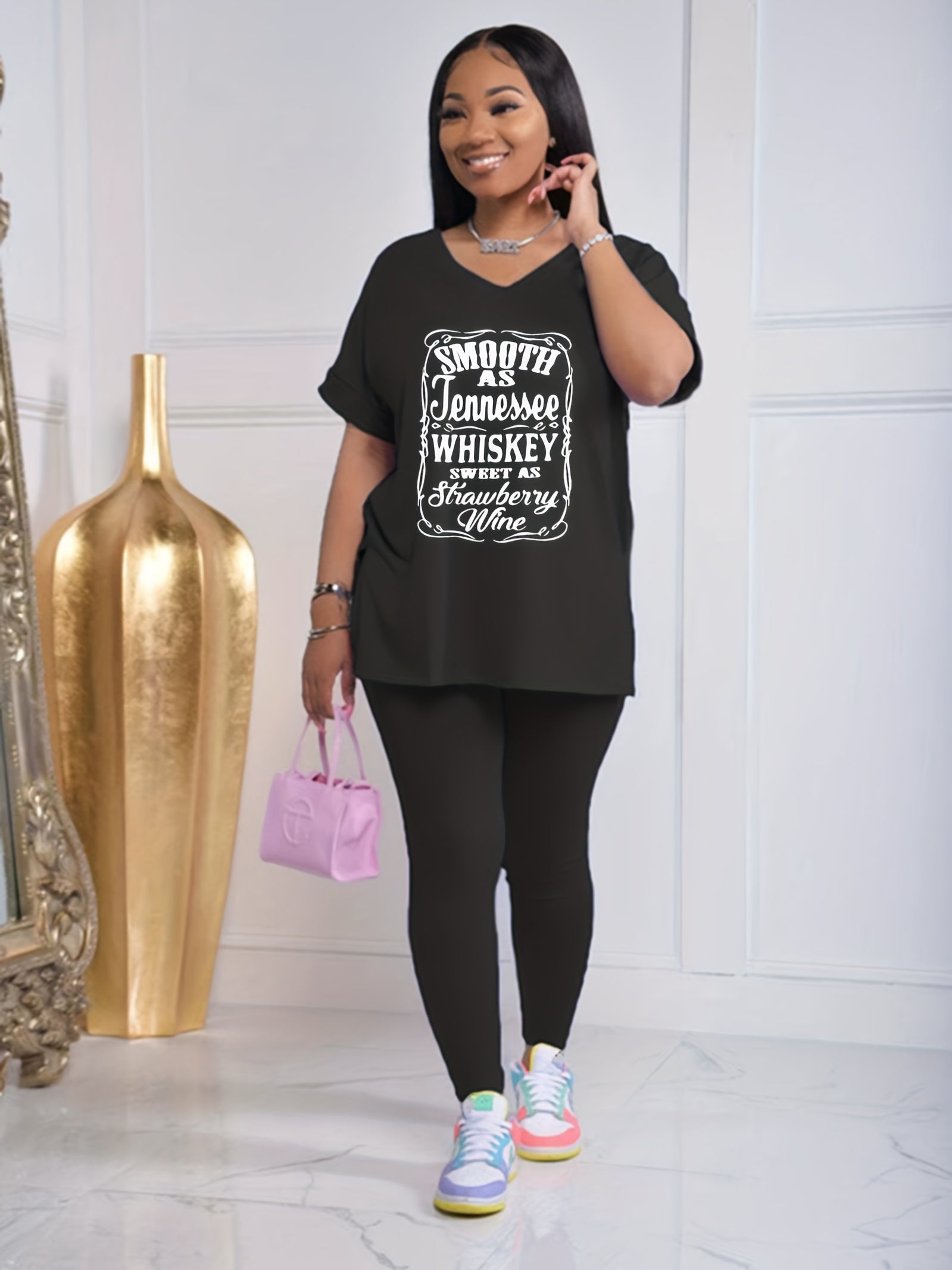 Women's Plus Slogan Print Tee & Leggings Set