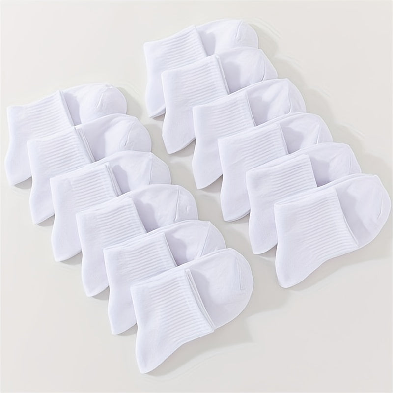 12 Pairs Solid Socks Comfy & Breathable All match Socks Women's Stockings