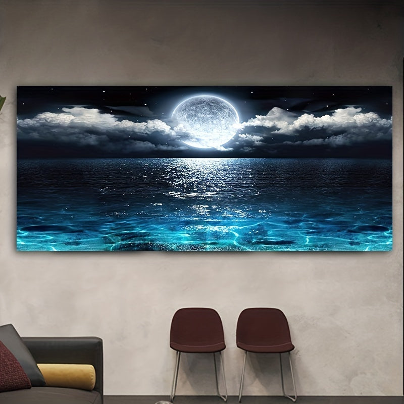 Modern Ocean & Night Moon Canvas Painting - Interior Decoration