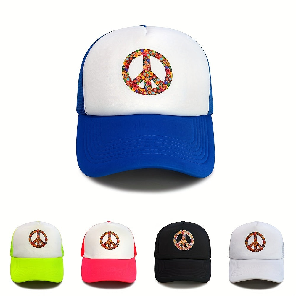 Floral Peace Sign Tucker Hat Mesh Casual Baseball Cap Unisex Sunshade Dad Hats