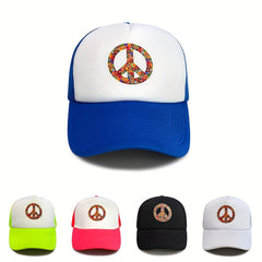 Floral Peace Sign Tucker Hat Mesh Casual Baseball Cap Unisex Sunshade Dad Hats