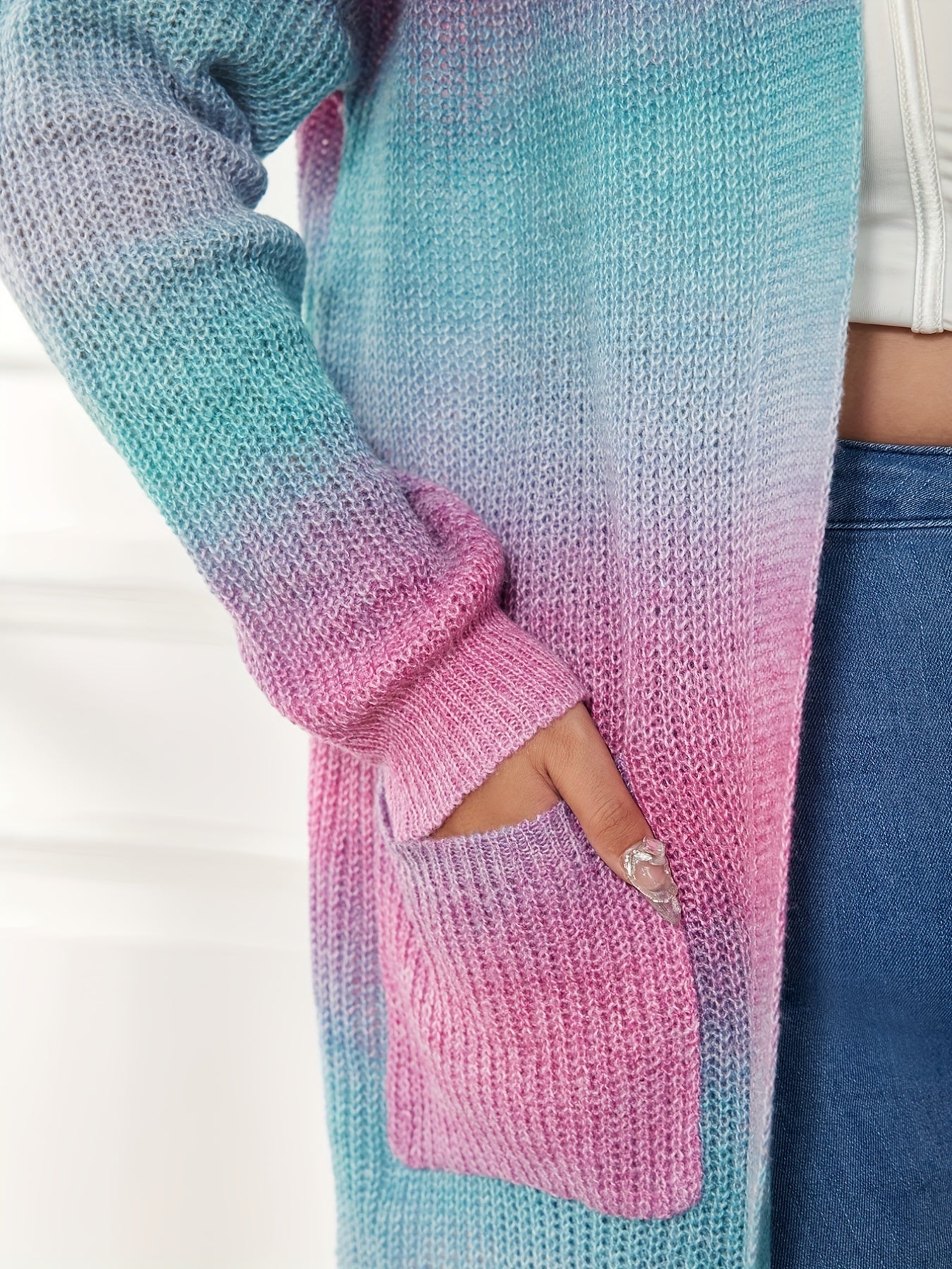  Rainbow Long Sleeve Open Front Cardigan