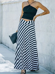  Stripe Print V Waist Maxi Skirt