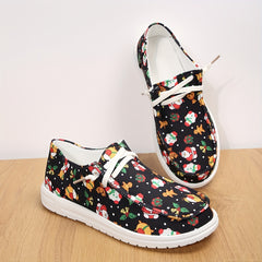 Women's Christmas Printed Lace up Non slip Sneakers Low Slip On Walking Shoes