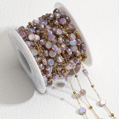 1m Stainless Steel Crystal Stone Chain Purple Beaded Sweater Chain