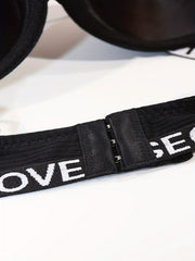 Letter Print Bra & Panties Set Push Up Bra & Elastic Panties Lingerie