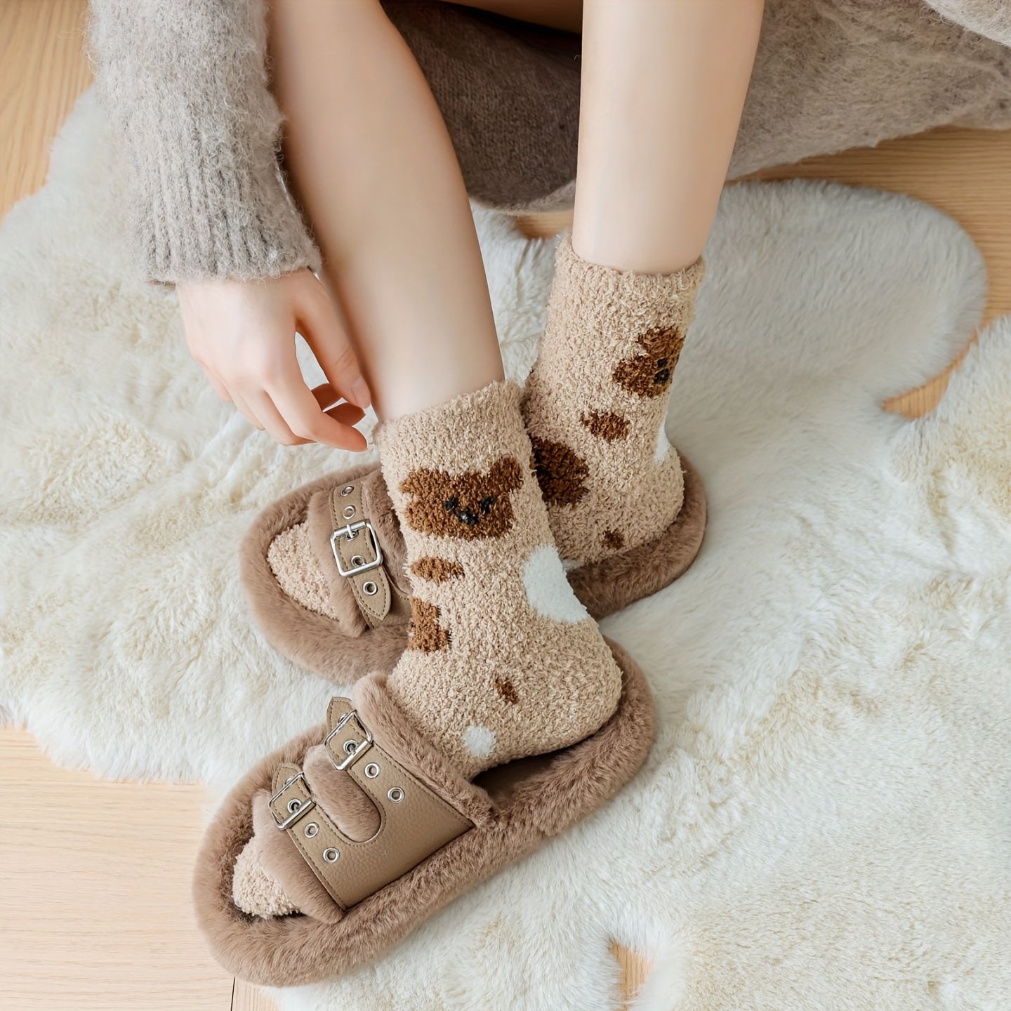 Animal Pattern Plush Socks Soft Mid Tube Socks Women's Stockings