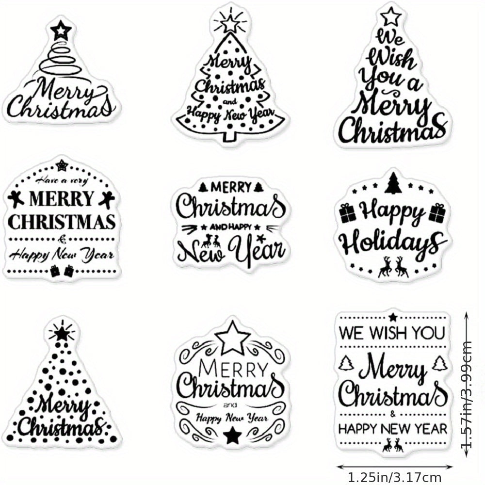 9pcs Christmas Tree Greeting Words Clear Stamps For Card Making