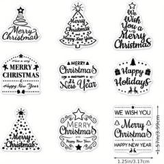 9pcs Christmas Tree Greeting Words Clear Stamps For Card Making