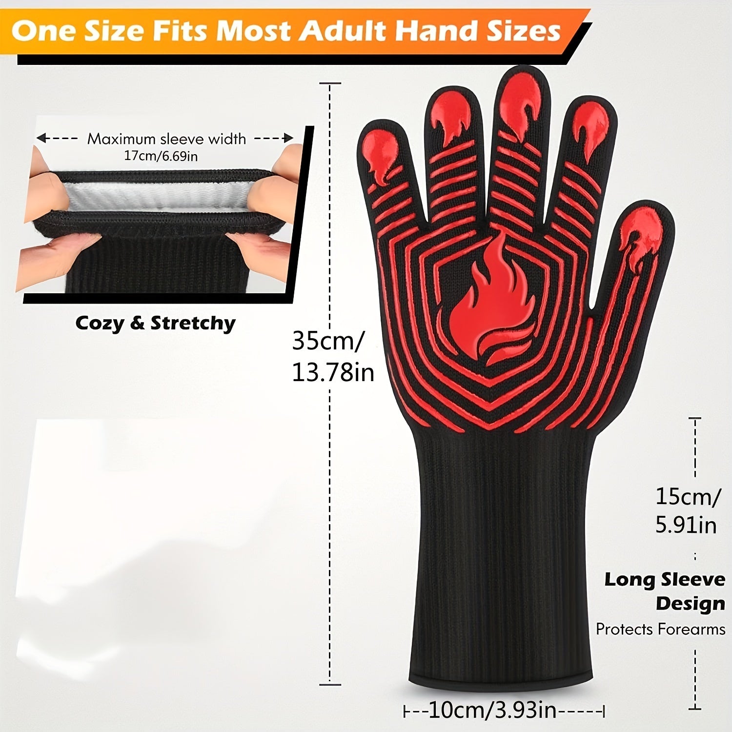 1pc Heat Resistant BBQ Gloves 1472 F Fireproof Mitts Silicone Non Slip Washable