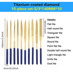 10pcs Mini Titanium Coated Files Kit for Wood Ceramic Glass