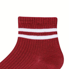 5 Pairs Stripe Print Socks Comfy & Breathable Short Socks Women's Stockings