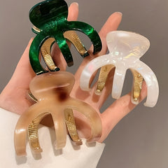 Acetate Hair Claw Curved Alloy Hair Clip Pearlescent Faux Pearl Shark Claw
