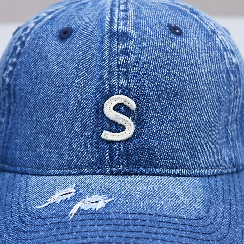 Embroidered Denim Baseball Cap Distressed Dad Hat Adjustable Unisex Sun Hats