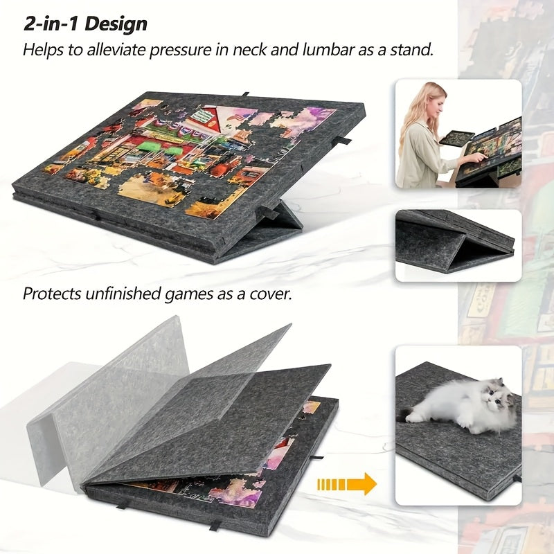 6-in-1 Puzzle Table with 6 Drawers, Felt Puzzle Board, Portable Stand Lid