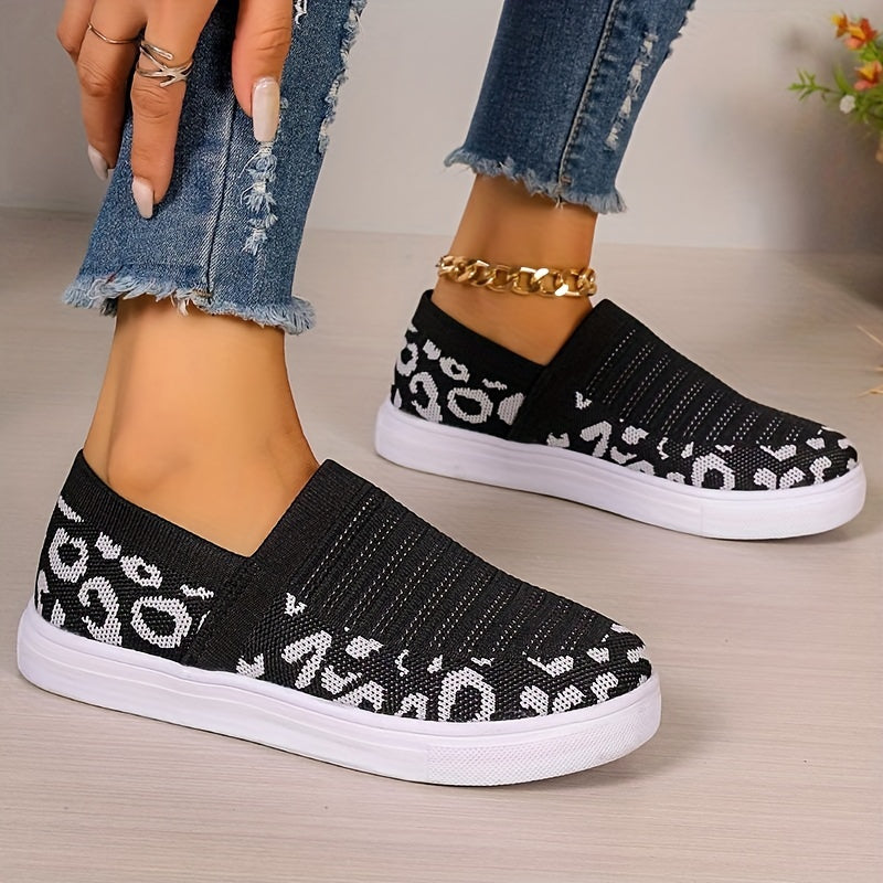 Leopard Print Comfort Walking Shoes Slip on Outdoor Casual Sneakers