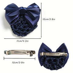 Bowknot Snood Barrette Back Head Hair Clip Bun Ponytail Vintage Hair Clip