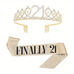 AB Rhinestone Happy Birthday Queen Tiara for Women