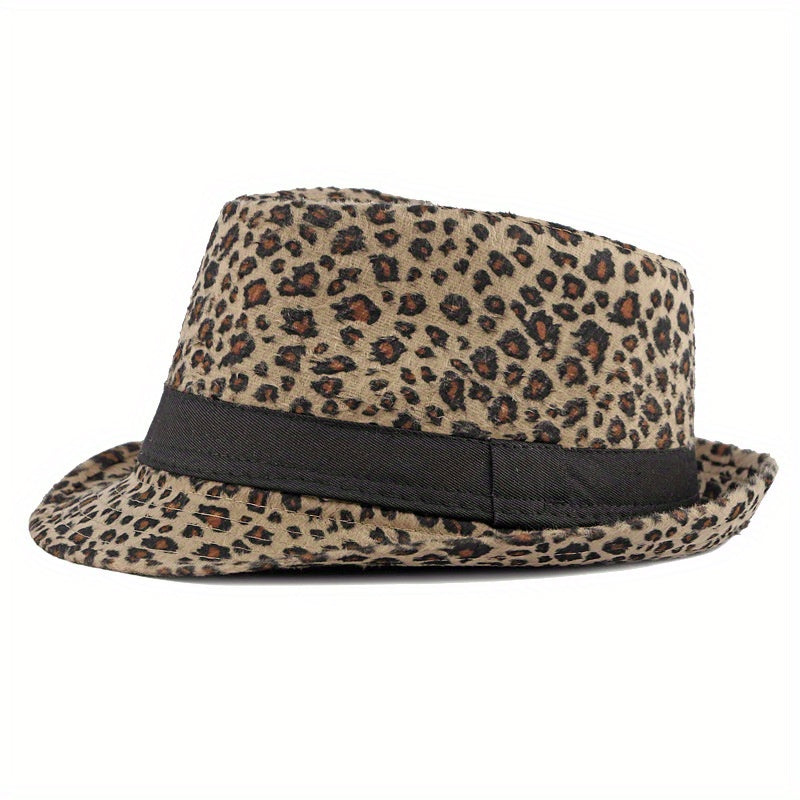 Leopard Pattern Wide Brim Fedora Hat for Parties