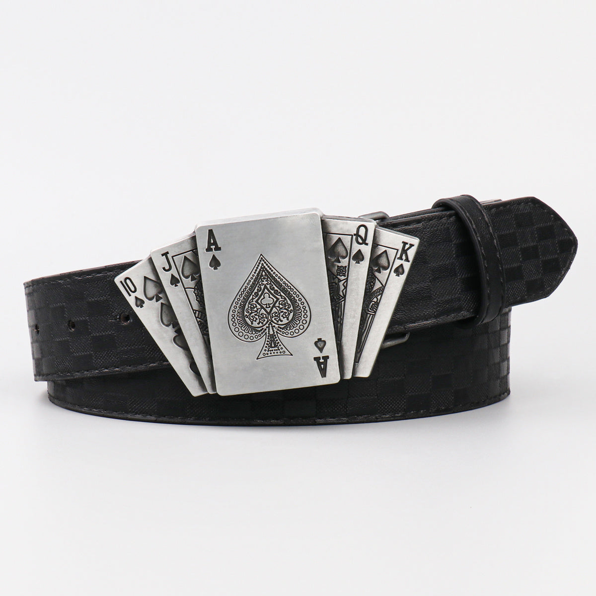Men's Smooth Buckle PU Belt Playing Card Design