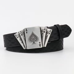 Men's Smooth Buckle PU Belt Playing Card Design