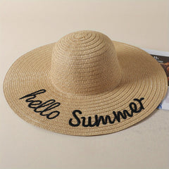 Summer Embroidery Sun Hat Wide Brim Floppy Straw Hat