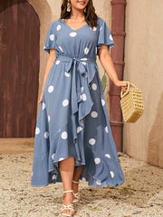  Boho Dress Women's Plus Dot Print Wrap Dress
