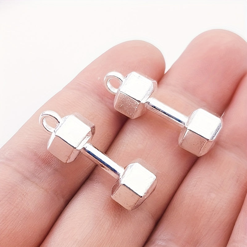 10pcs Silver Fitness Dumbbell Charms for DIY Jewelry Making